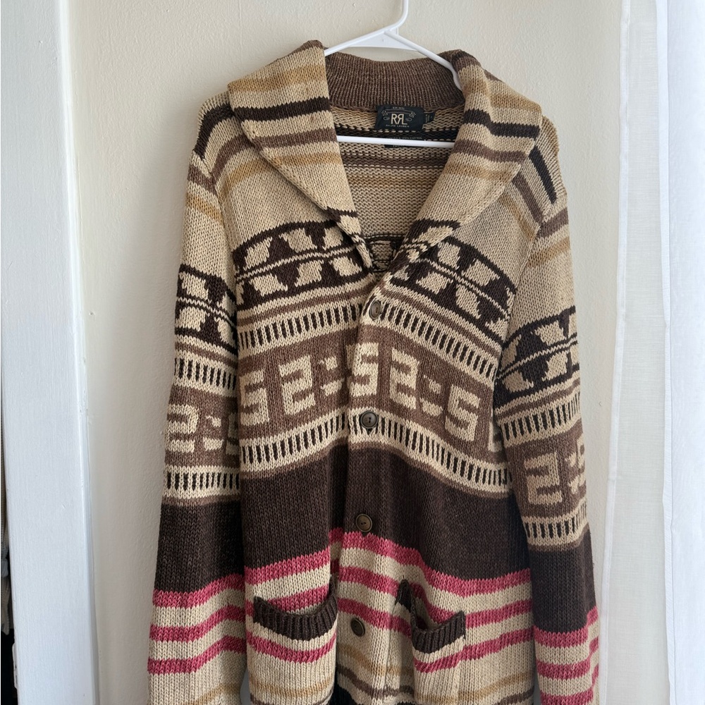 Hand Knit Ralph Lauren Brown and Tan Cardigan